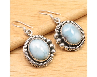 925 Sterling Silver Real LARIMAR Earrings 1.4" Jewelry Collection for Her Authentic Gemstone Bijoux Eye-Catching 70% Off Jewellery