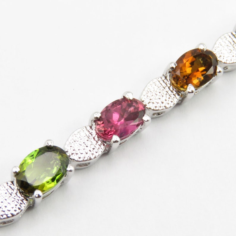 925 Sterling Pure Silver Artisan Jewellery Authentic Stone Handmade Jewelry Cheapest Shipping Multi Gemstone TOURMALINE Bracelet 10 Ct