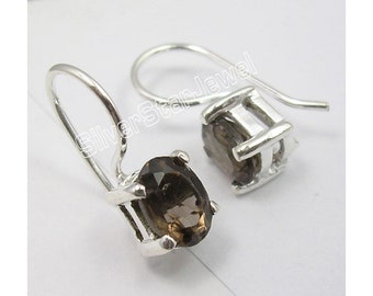 925 Stamped Sterling Silver High End Brown Color Natural SMOKY QUARTZ Little Earrings 0.7" BIJOUX Handmade Hot Selling World Class Jewelry