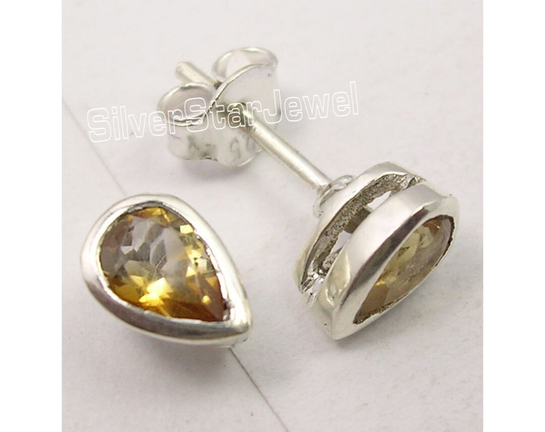 925 Pure Solid Silver Yellow Color Tiny Drop Shape Genuine Citrine ...