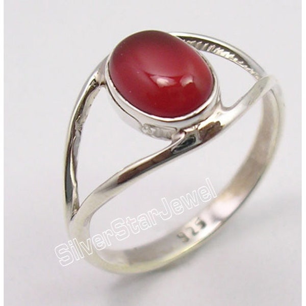 Oval Shape RED CARNELIAN Eye-Catching Unique Jewelry,  Multiple Rings Sizes Ladies' Jewellery, 925 Solid Silver Fashion Bijoux Cllection