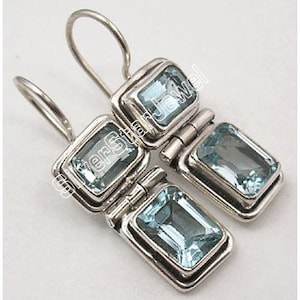 Amazing 925 Stamp Pure Solid Silver Natural BLUE TOPAZ FANTASTIC Factory Direct Earrings 1.1" Brand New Handmade Fashionable Lovely Jewelry
