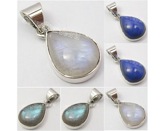 925 Solid Sterling Silver | Rainbow Moonstone Pendant 1" | Expensive-Looking | Many Colours Choose | Everyday Wear Jewelry | Low Price Gift