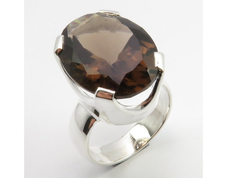 Traditional Brown SMOKY QUARTZ Big Ring Sz 7.25 925 Sterling Silver Exclusive Rare Jewelry AAA Quality Authentic Stone Girls/' Jewellery