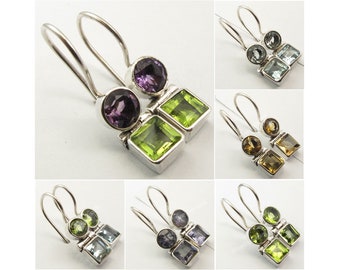 AMETHYST & PERIDOT Earrings 1" | 925 Sterling Silver Handmade Fashionable Classic Jewelry | Gift For Wife | Color Variations | Latest Style