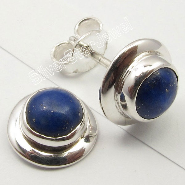 925 timbres pur argent massif bleu marine véritable LAPIS LAZULI pierres précieuses DECO boucles d'oreilles montantes 0,4 bijoux faits main à la mode