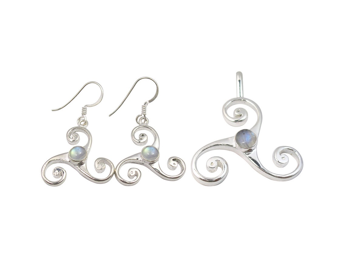 Real Stone Jewelry Set 925 Silver Rainbow Moonstone Earrings Etsy
