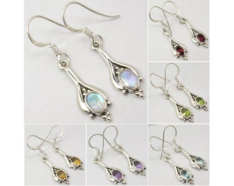 RAINBOW MOONSTONE Earrings 1.4" | 925 Sterling Silver | Choose Color | Designer Dangle Jewelry | Inexpensive Gift For Sister | Shop Handmade