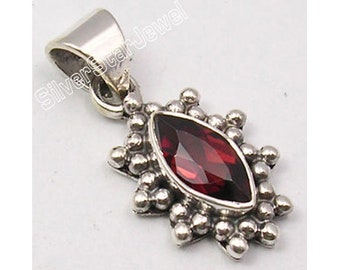 Stamped 925 Pure Solid Silver Cut MARQUISE Natural Red Color GARNET Gemstone Ethnic Retro Style Pendant 2.4 CM Brand New Hot Selling Jewelry