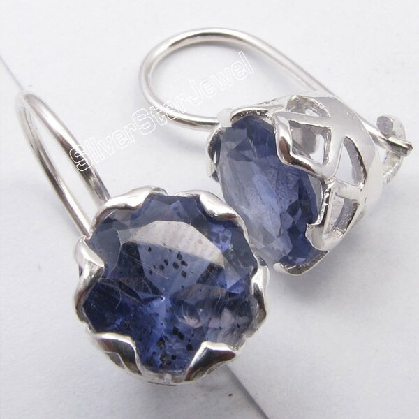 Sterling Silber Blau Farbe Real IOLITE Schöne UNGEWÖHNLICHE Cage Setting Ohrringe 1,9 CM Erschwingliche Hochzeit Schmuck Kollektion Chanukka Angebot