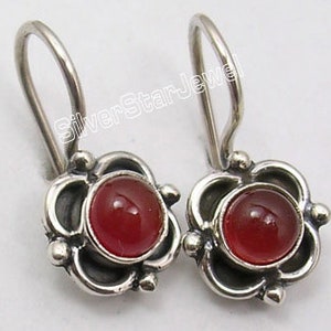 Pure 925 Sterling Silver NATURAL RED CARNELIAN Handmade Earrings 0.7" Birthday Gift For Sister Low Price Round Shape Fast Shipping Brand New