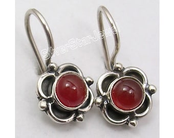 Pure 925 Sterling Silver NATURAL RED CARNELIAN Handmade Earrings 0.7" Birthday Gift For Sister Low Price Round Shape Fast Shipping Brand New