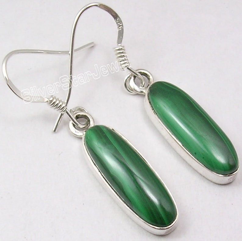 MALACHITE Earrings 1.5 925 Sterling Silver Natural Etsy