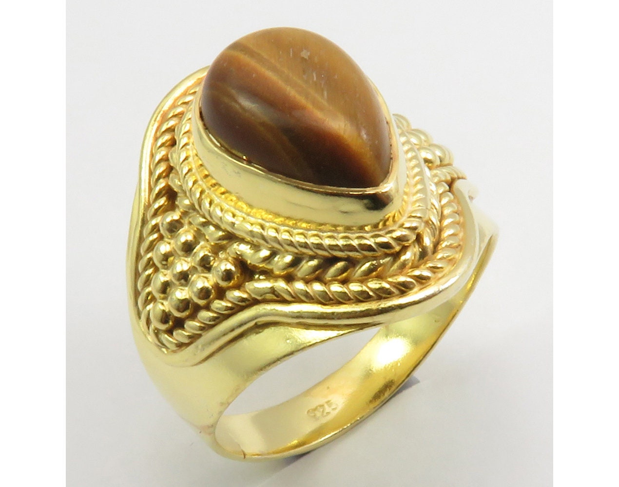 925 Sterling Silver Women Jewelry Natural Tiger Eye Ring Size 7 xm11512 