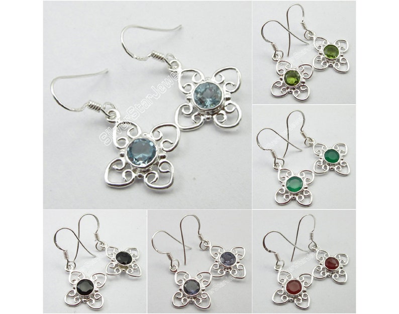 Genuine BLUE TOPAZ Gemstone Earrings Pair 925 Pure Silver FACTORY Price 1.3 3 Grams Traditional Affordable Wedding Jewelry Collection New