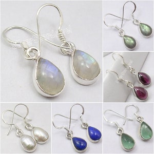 925 Sterling Silver RAINBOW MOONSTONE Earrings 1.1" | Indian Jewelry Collection | Gift for Her | Stone Variations | Classic Modern | Bijoux