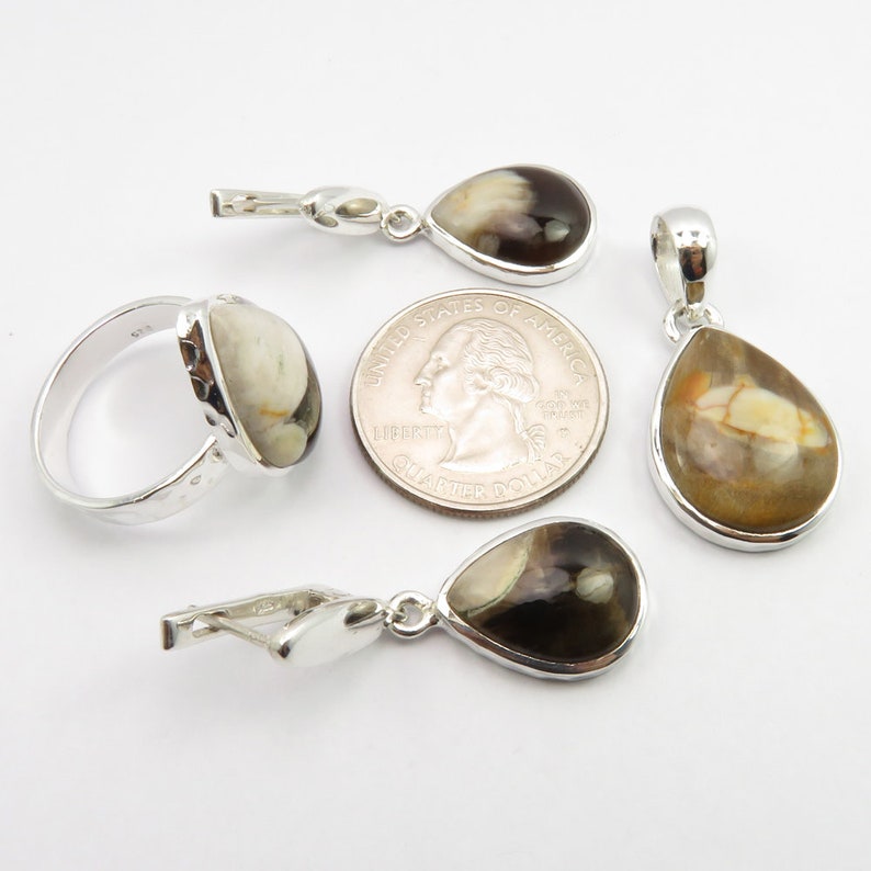 925 Silver Original PEANUT WOOD Ring Size 8 Pendant Earrings SET Ladies Engagement Unique Jewelry Style On Focus Expensive-Looking