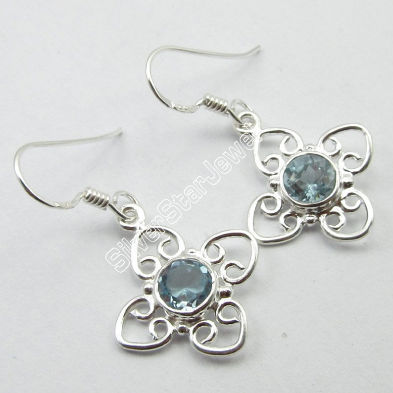 Genuine BLUE TOPAZ Gemstone Earrings Pair 925 Pure Silver FACTORY Price 1.3 3 Grams Traditional Affordable Wedding Jewelry Collection New