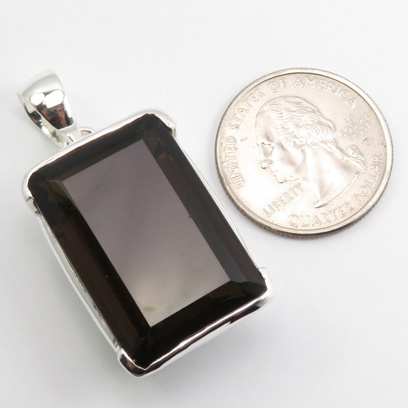 Birthstone Smoky Quartz Heavy Pendant 1.8 925 Solid Sterling Silver Girls/' Jewelry Collection Gift For Mother Combined Shipping Jewellery