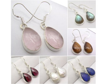 ROSE QUARTZ 925 Silver | Sterling Silver Earrings 1.3" | Choose Your Colour | Nickel Free Jewelry | Fashion Wholesale | Holi Festival Offer