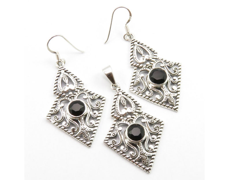 Beautiful BLACK ONYX Pendant Set 1.8 Brand New Girls/' Jewelry 925 Pure Sterling Silver Unique Jewellery Handmade Exclusive Rare Collection