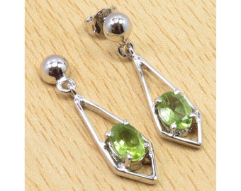Super Quality PERIDOT Earrings 1.1" Traditional Wedding Jewelry Rhodium Plated 925 Solid Silver Jewellery Collection Store Expensive-Looking