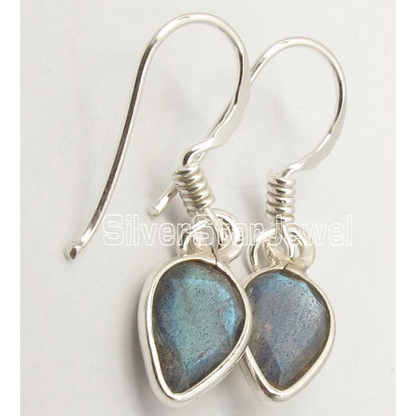 925 Solid Silver Blue FIERY Natural LABRADORITE Gemstone Lightweight MODERNISTIC Earrings 1.1" Hot Selling Handmade Mother's Day New Jewelry