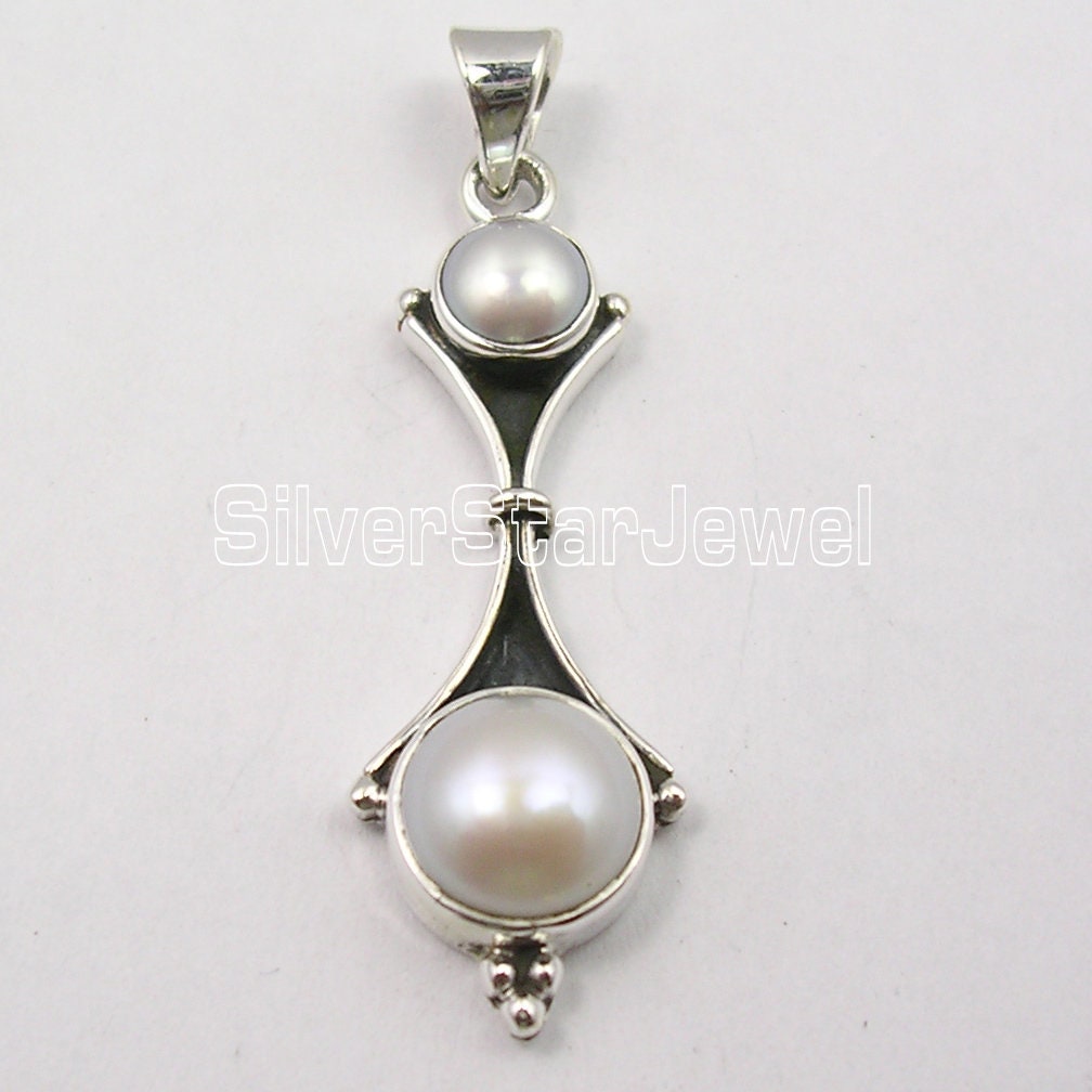 925 Solid Silver White Pearl Round Set Earrings Pendant Ladies - Etsy