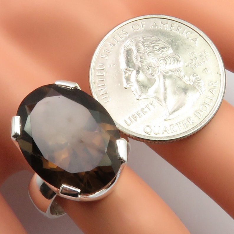 Traditional Brown SMOKY QUARTZ Big Ring Sz 7.25 925 Sterling Silver Exclusive Rare Jewelry AAA Quality Authentic Stone Girls/' Jewellery