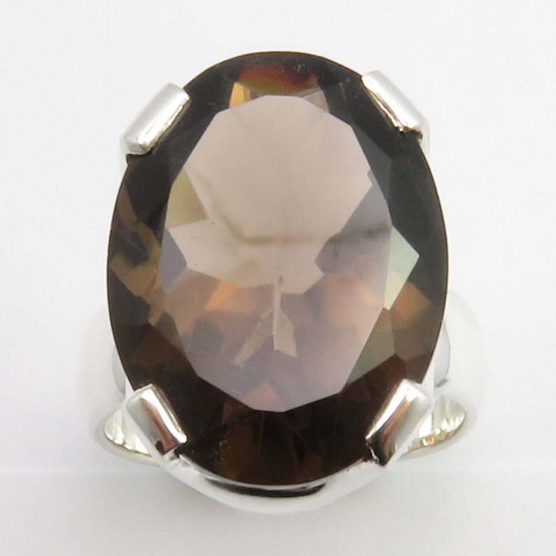 Traditional Brown SMOKY QUARTZ Big Ring Sz 7.25 925 Sterling Silver Exclusive Rare Jewelry AAA Quality Authentic Stone Girls/' Jewellery