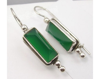 Increíble sello de plata esterlina 925 Pendientes de piedras preciosas de PIRÁMIDE DE ÓNIX VERDE natural 1.5 "6.7 gramos Colección de joyas de descuento de venta caliente