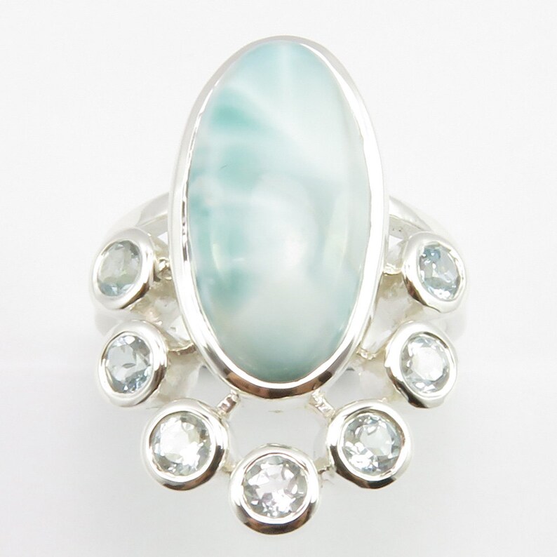 925 Solid Silver AAA Grade Authentic LARIMAR Gemstone Top-Notch Ring Size 7 Classic Jewellery Affordable Wedding Collection Gift For Wife