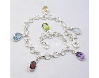 Multi Stone Multi Color Bracelet 8" | Solid Silver | Gifts For Newlyweds | Orthodox Christmas | Reputable Jewelry Stores | SilverStarJewel