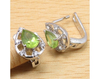 High Quality PERIDOT & CZ Earrings 0.6" Rhodium Plated 925 Stamped Silver Style On Focus Rare Jewellery Trendy Collection 70% Off Jewelry