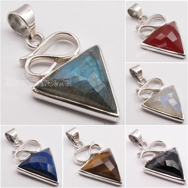 Triangle Shaped Pendant 1.5" | 925 Sterling Silver LABRADORITE | Gift For Wife | NEW Jewelry | Color Variations | Semi Precious Gemstone