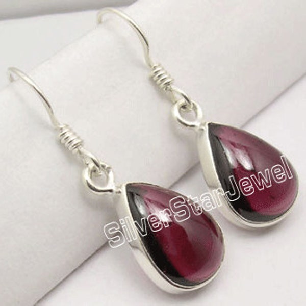 925 Pure Silver Amazing Red Color Fire Natural GARNET Gemstone Beautiful PIERCED Earrings 1.3" Brand New Hot Selling Handmade Lovely Jewelry