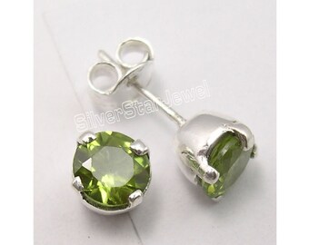 Pure 925 Solid Silver Green Color Natural PERIDOT Studs Posts Earrings 1/4" FACTORY DIRECT Hot Selling Low Price Well Made Lovely Jewelry