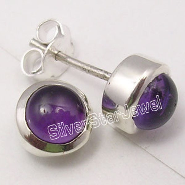 US Army Birthday 925 Silver Purple Color Genuine AMETHYST Gemstone Studs Earrings 0.8 CM Gift For Mother Brand New Online Jewelry Store