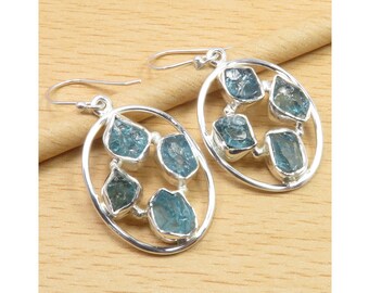 Natural Stone APATITE Earrings 1.7" Style On Focus 925 Sterling Silver Women's Jewelry Collection Latest Style Handcrafted Brand New Bijoux