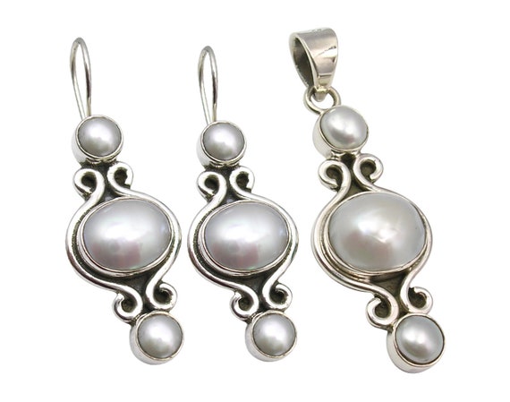 Beautiful Jewelry Sets for Teen Girls' 925 Silver WHITE PEARL Ethnic  Earrings Pendant Antique Jewellery Collection Affordable Wedding Bijoux 