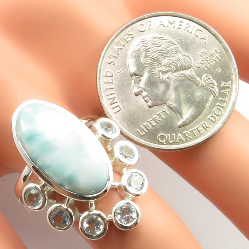 925 Solid Silver AAA Grade Authentic LARIMAR Gemstone Top-Notch Ring Size 7 Classic Jewellery Affordable Wedding Collection Gift For Wife
