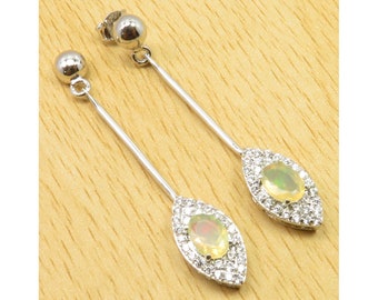 Girls' High Quality ETHIOPIAN OPAL & CZ Earrings 1.9" Rhodium Plated 925 Solid Silver Jewellery Style Of The Day Eye-Catching Trendy Bijoux