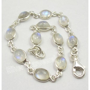Beautiful 925 Sterling Silver Fiery Real RAINBOW MOONSTONE Cute Delicate Bracelet 7.5" Well Handmade Fashionable Jewelry Combined Shipping