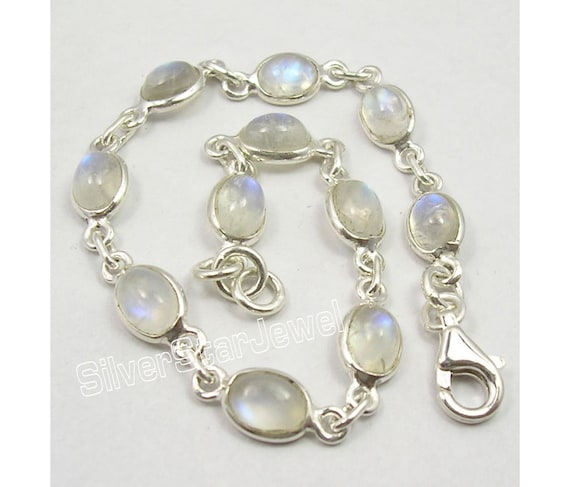 Moonstone gemstone solid 925 Sterling Silver Jewelry Handmade Bracelet 7.5/"