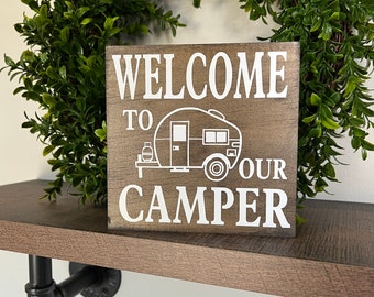 Bienvenido a nuestra caravana - Decoración de casa rural - caravana - bonito cartel para acampar - los mejores carteles para acampar - remolque de viaje