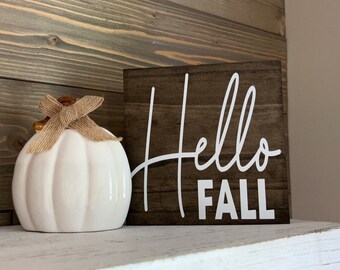 Hello Fall wood sign, shelf sitter home decor, fall vibes, Farmhouse decor-fall- rustic decor, top selling fall sign