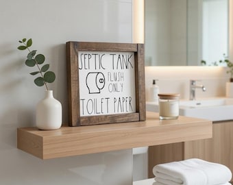 Letrero de madera "Solo papel higiénico en el inodoro" para fosas sépticas, sistema séptico, papel higiénico, decoración de baño, letrero de madera "Por favor, tire solo papel higiénico en el inodoro"