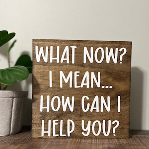 Funny signs for office - what now? can I help you?- desk sign - cubicle quotes - funny boss gift- coworker gift- Christmas Pollyanna gift