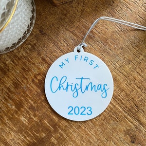 My first Christmas 2025 acrylic bauble, pink or blue, gift idea for parents, baby shower gift
