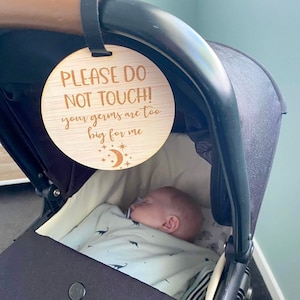 Don’t touch baby pram plaque, immunocompromised, rainbow, wildflower, moon and stars, your germs are too big, newborn gift idea, pram tag